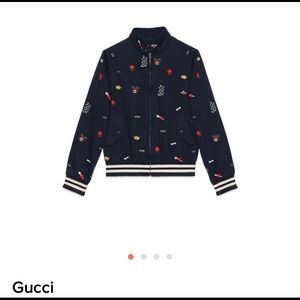 GUCCI BLUE EMBROIDERED MEN BOMBER JACKET